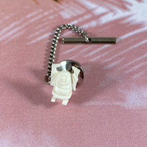 Mens vintage hand carved ivory? Bone? Buddha tie tack and bar.